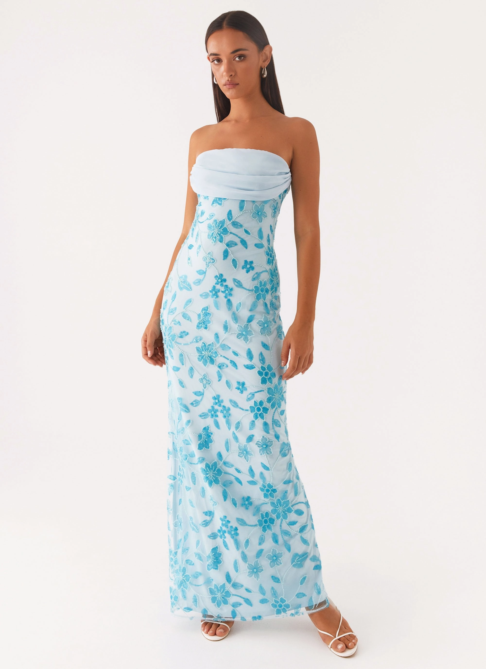 SoftTouchTexture Dew Tone Prism Beaded Maxi Dress - Blue