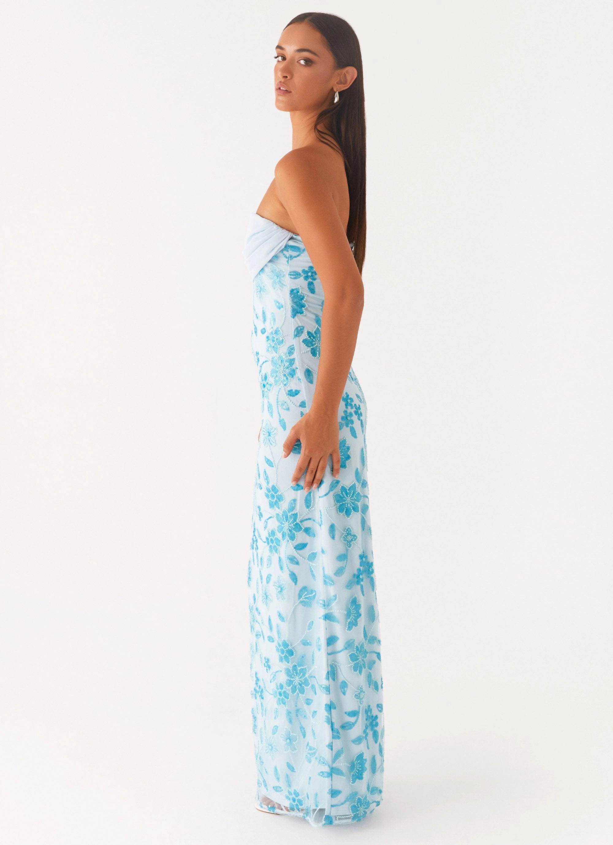 Prism Beaded Maxi Dress - Blue Winter Wrap Sunset Scene