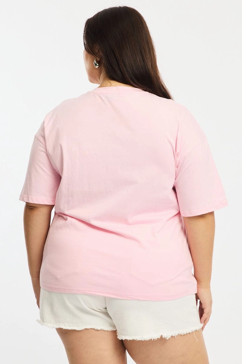 Pink La Dolce Vita Tee Short Sleeve Breathable fabric Raw Edge Hem