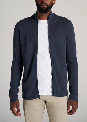 product beach style charm Versatile Comfort Full-Zip Tall Men's Sweater in Navy Mix