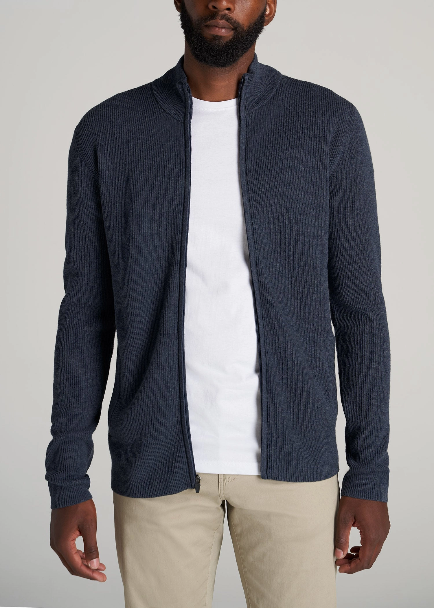 Full-Zip Tall Men's Sweater in Navy Mix Stylish Wear