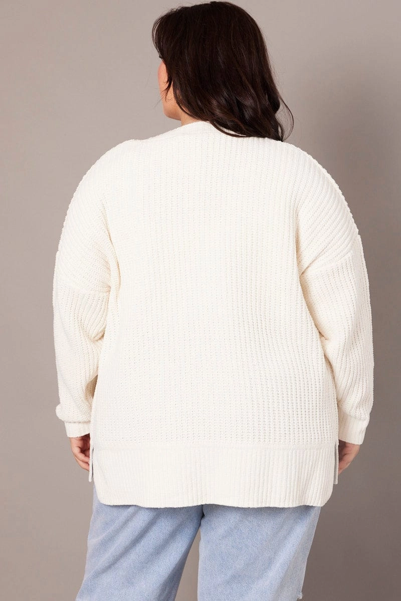 heavy duty fabric White Knit Cardigan Longline Chenille