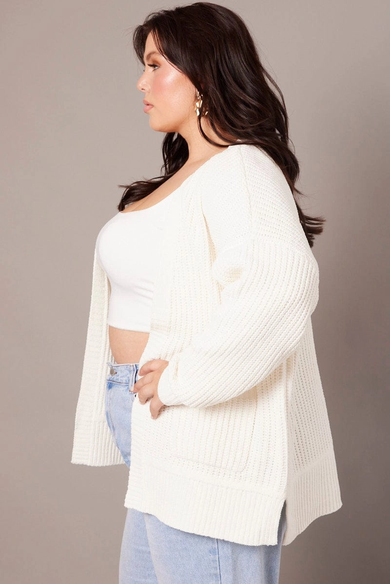 White Knit Cardigan Longline Chenille Weight Distribution System