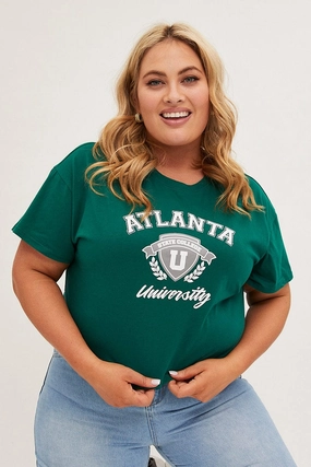 Slim Fit Design Green Graphic T-shirt Atlanta Crop Cotton
