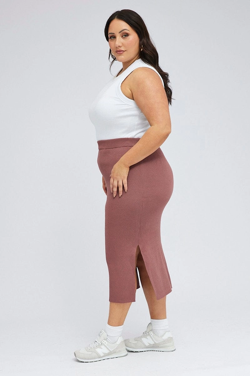 Subtle Details Purple Knit Skirt Midi Side Split