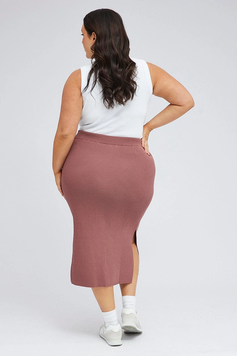 Purple Knit Skirt Midi Side Split Fresh Energy
