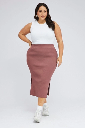 Purple Knit Skirt Midi Side Split Modest Wear Spring Brunch