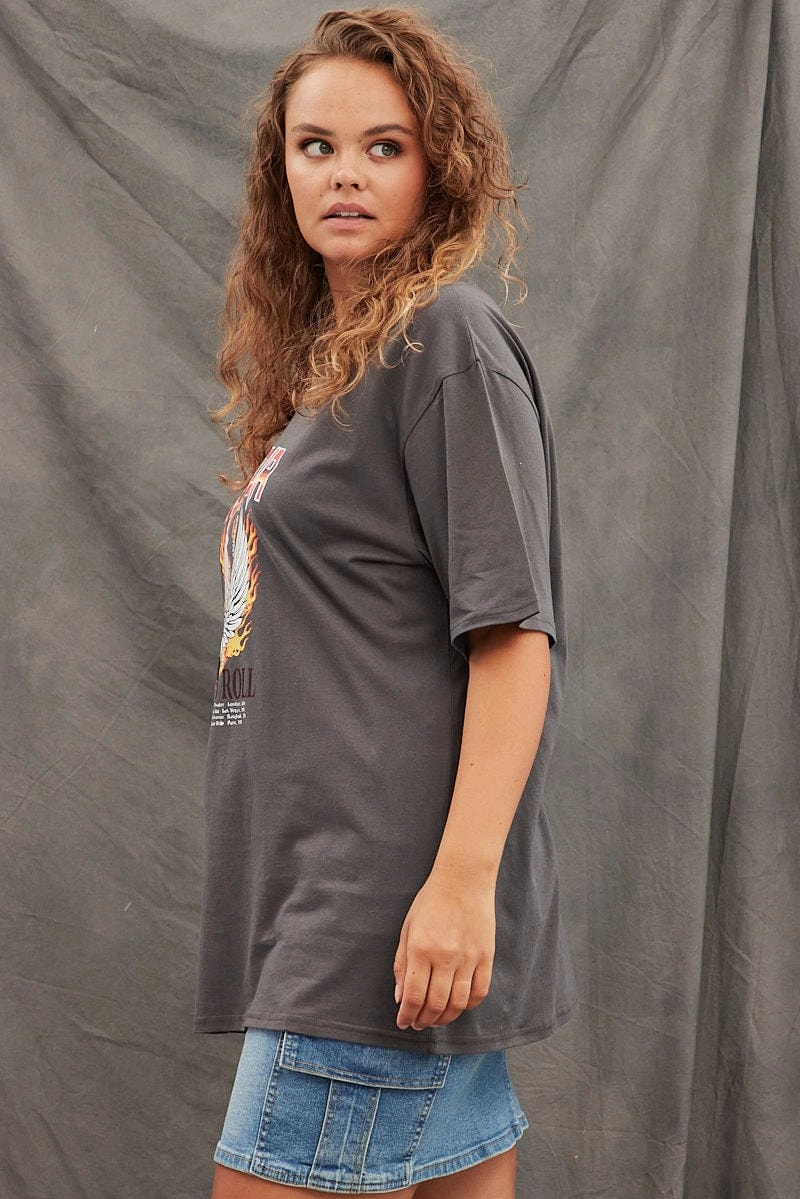 Durable Style Grey Graphic T-shirt Short Sleeve Oversized World Tour