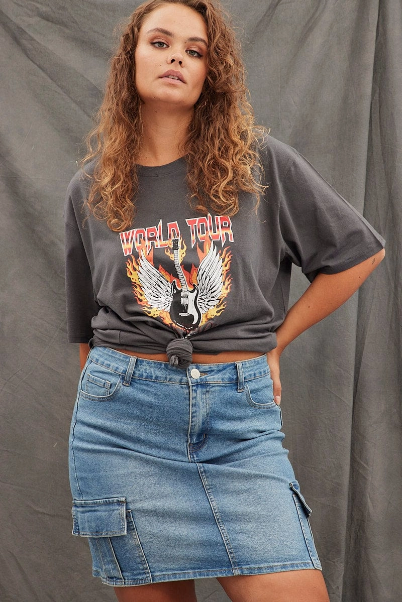 Casual Fit cotton material Grey Graphic T-shirt Short Sleeve Oversized World Tour
