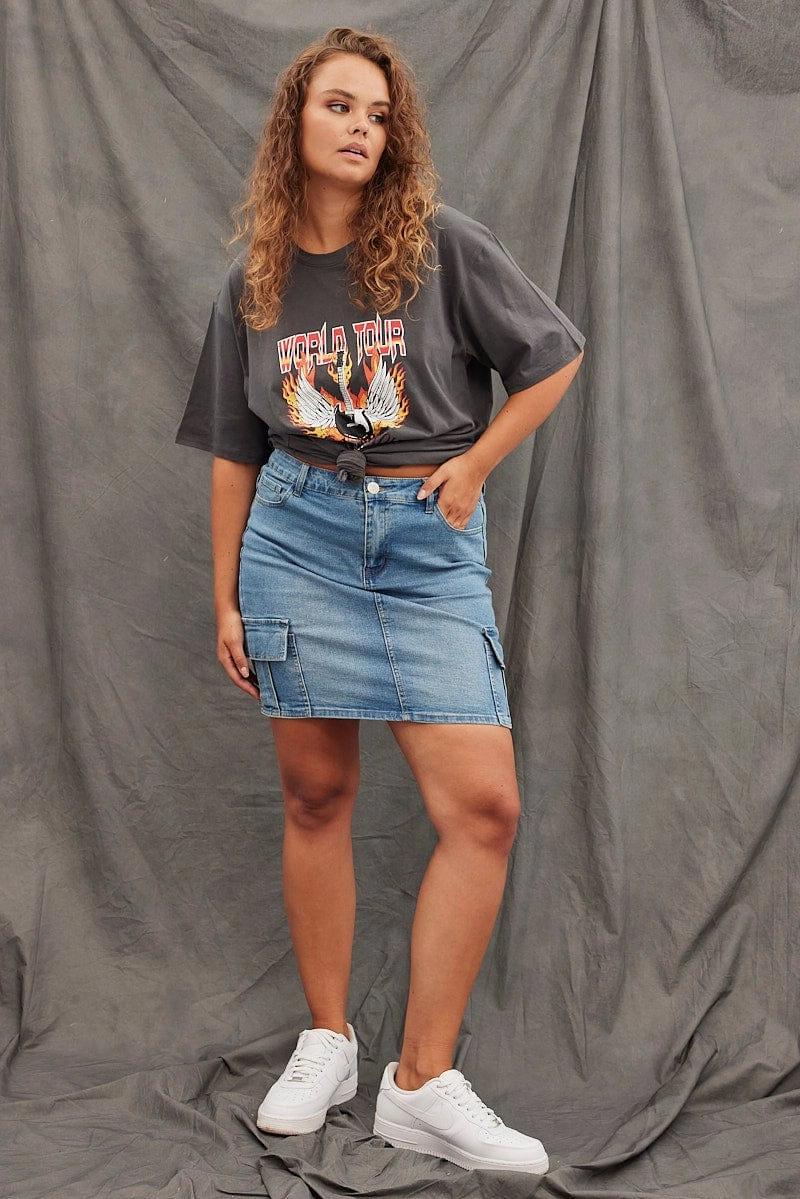 Breathable Performance NoSideSeam Grey Graphic T-shirt Short Sleeve Oversized World Tour