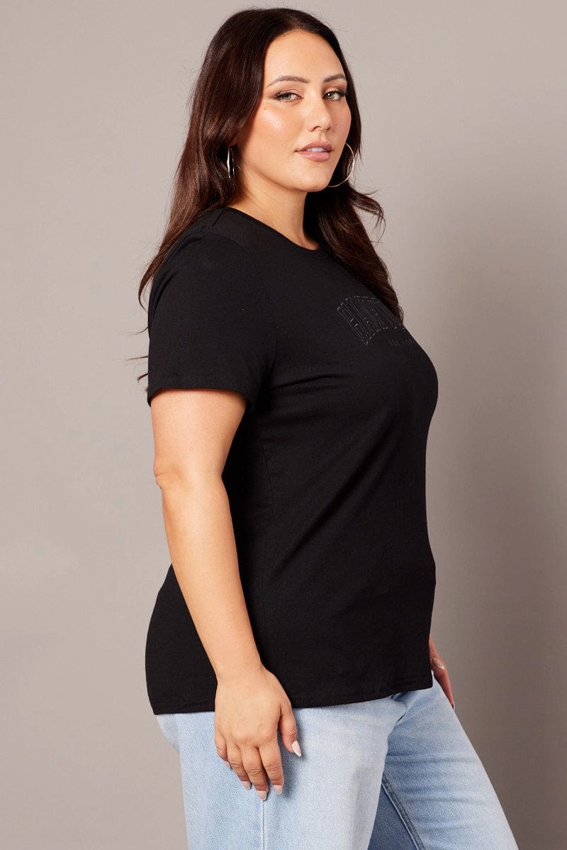 Black Graphic T-shirt Short Sleeve Crew Neck Perfect Fit Wear