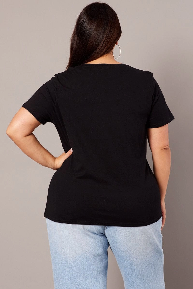 Black Graphic T-shirt Short Sleeve Crew Neck Street Trendy