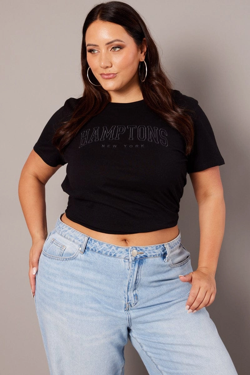 Black Graphic T-shirt Short Sleeve Crew Neck fade resistant color