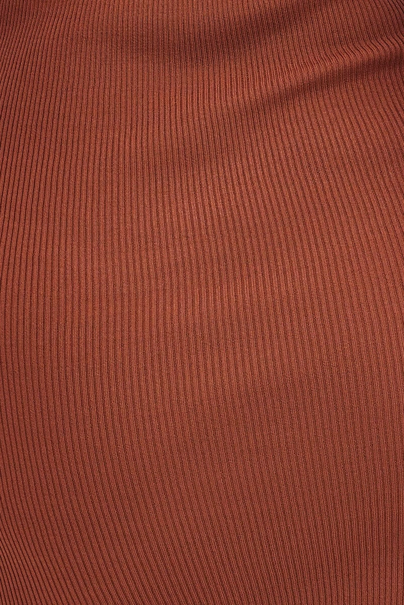 Brown Knit Dress High Neck Midi Resort Vibes Sleek and Flattering