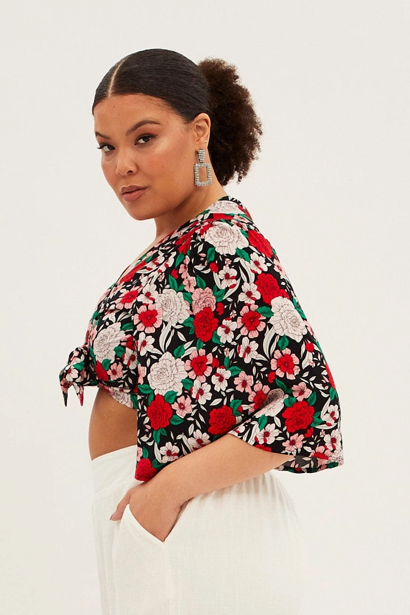 Multi Boho Crop Bolero Jacket Tie Front 3/4 Sleeve Functional Fit