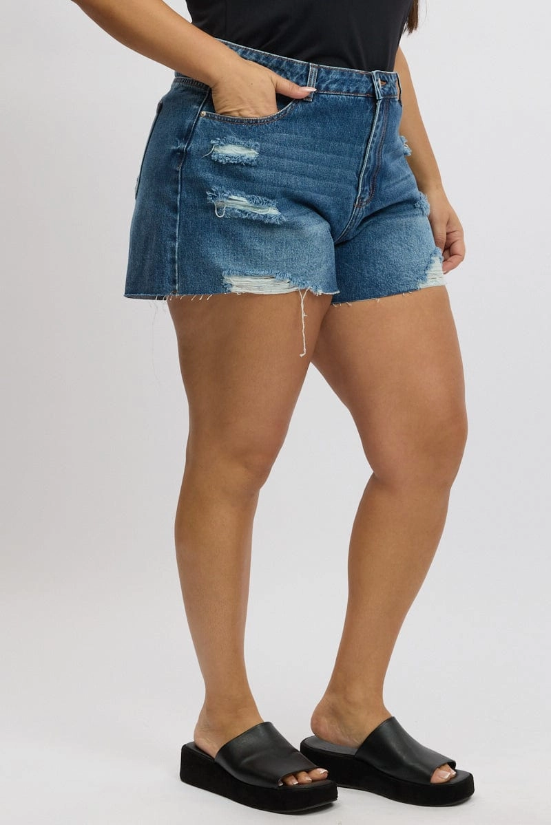 Denim Relaxed Shorts Solid Color