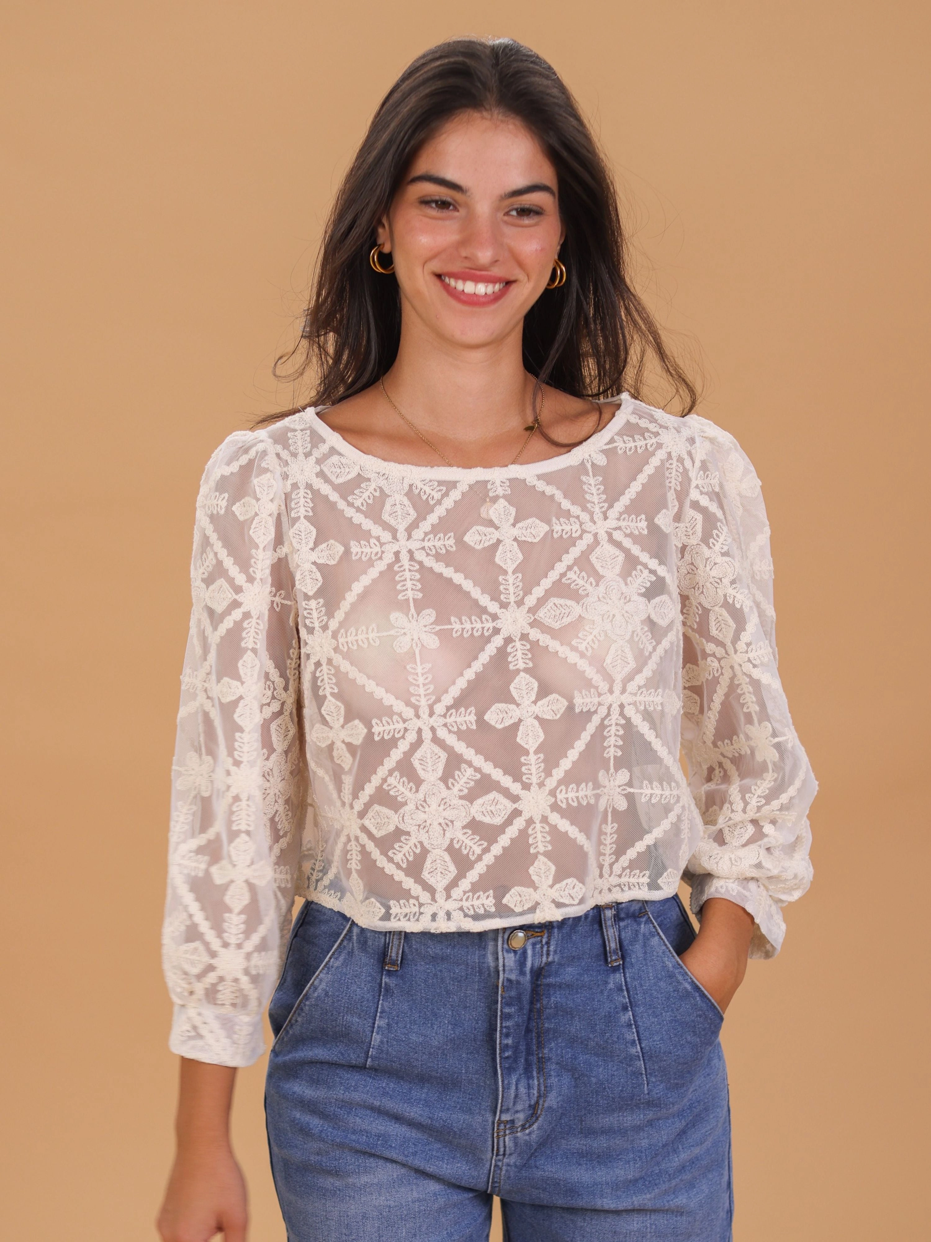BondedShoulder Comfortable Design Top Idalia Cream Lace