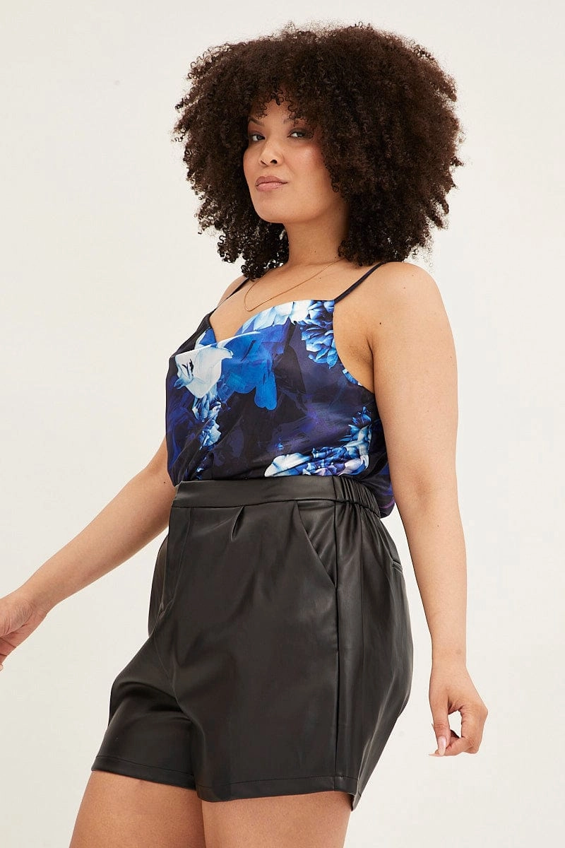 Black Faux Leather Shorts Unisex
