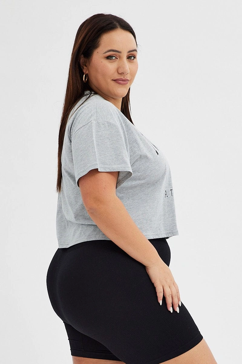 Grey Graphic T-shirt New York Print Crop Short Sleeve Layering Comfort Minimalist fashion