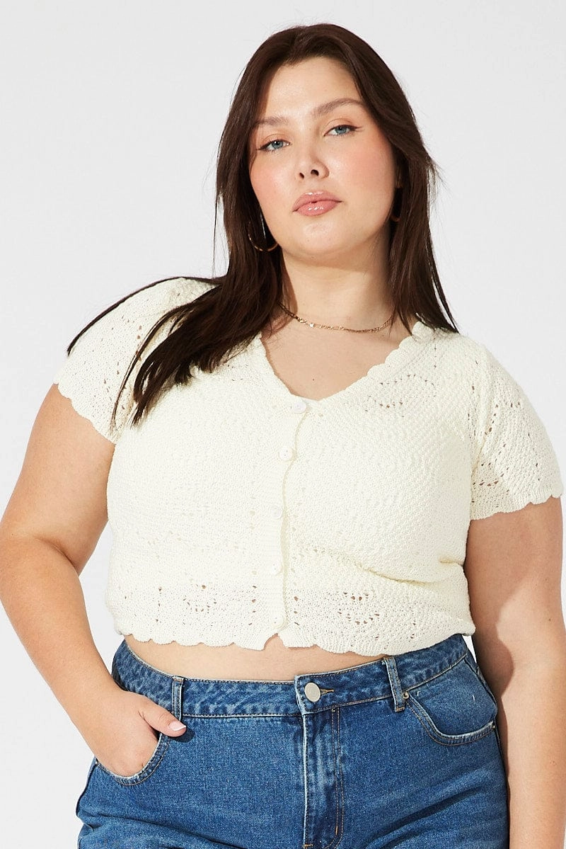 Durable Design Durable Chill Piece White Crochet Knit Cardigan Short Sleeve
