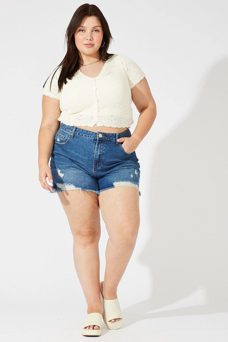 White Crochet Knit Cardigan Short Sleeve Advanced Wickability System