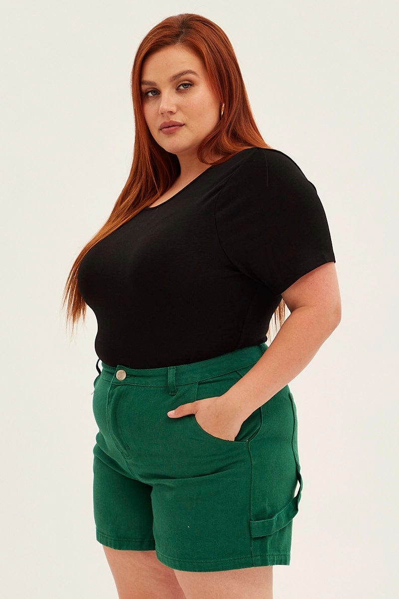 sports industry Green Carpenter Denim Shorts High Rise