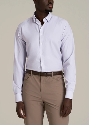 Traveler Stretch Dress Shirt for Tall Men in Light Violet Geometric Hidden Ventilation Zones
