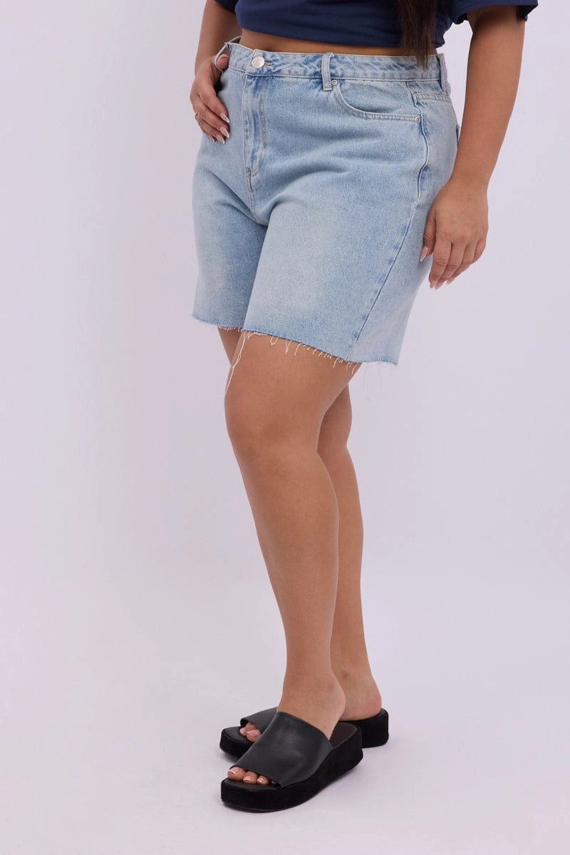 Chill Vibe Cycling shorts Denim Longline Shorts High Rise Relaxed Fit Raw Hem