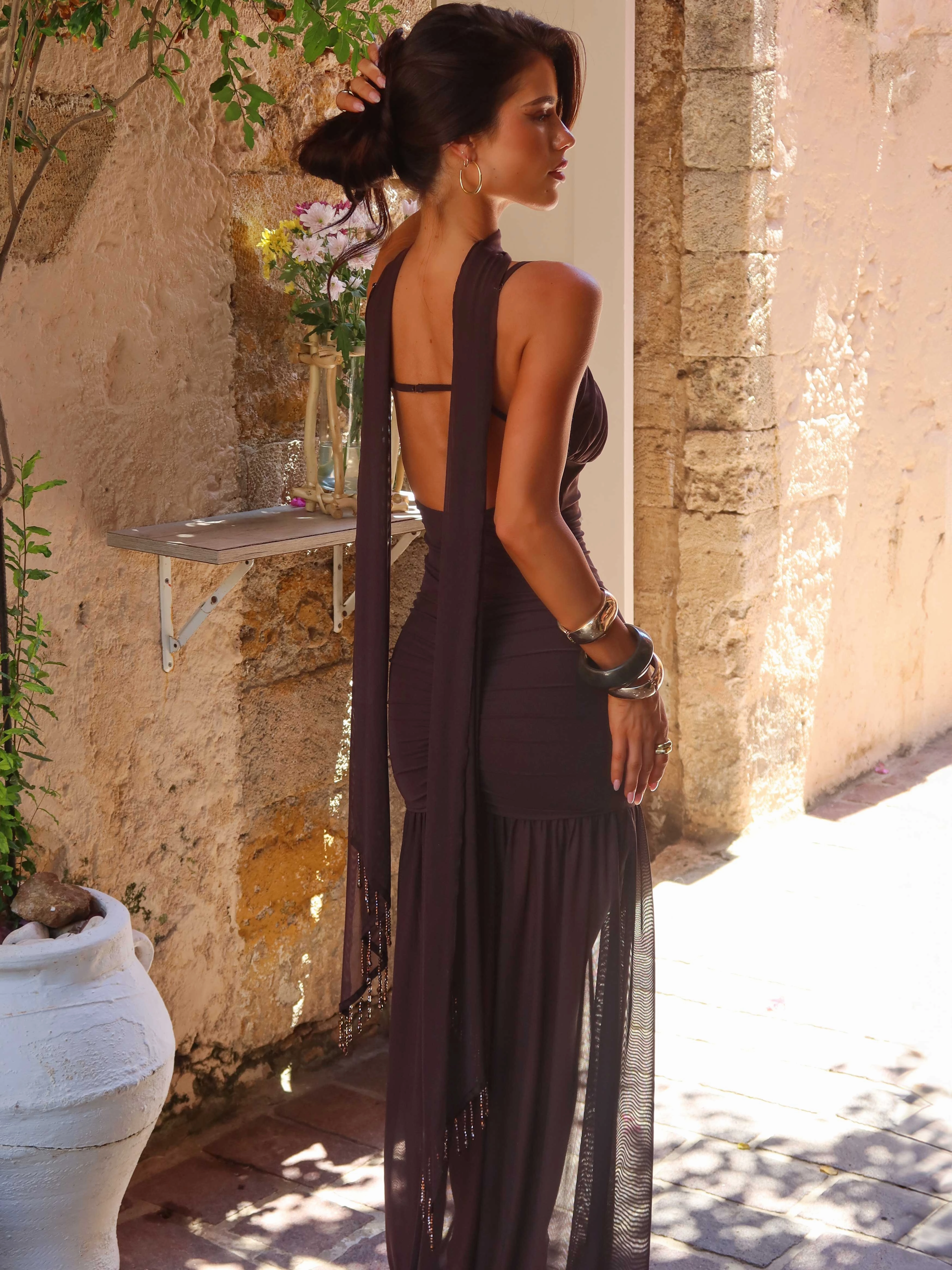 IDA MAXI DRESS CHOCOLATE Must Have Modern Waist