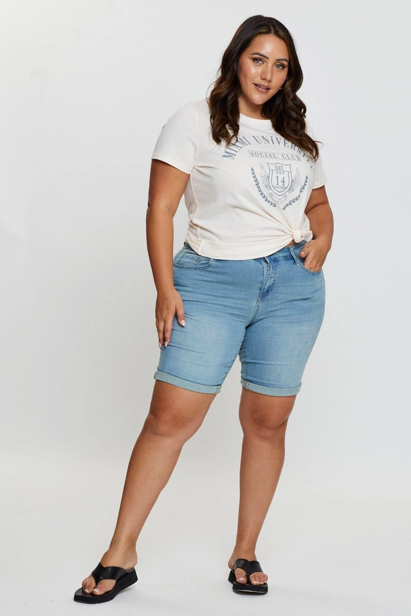 Comfy Wear Elegant Detail Beige Graphic T-shirt Miami Crew Neck Short Sleeve