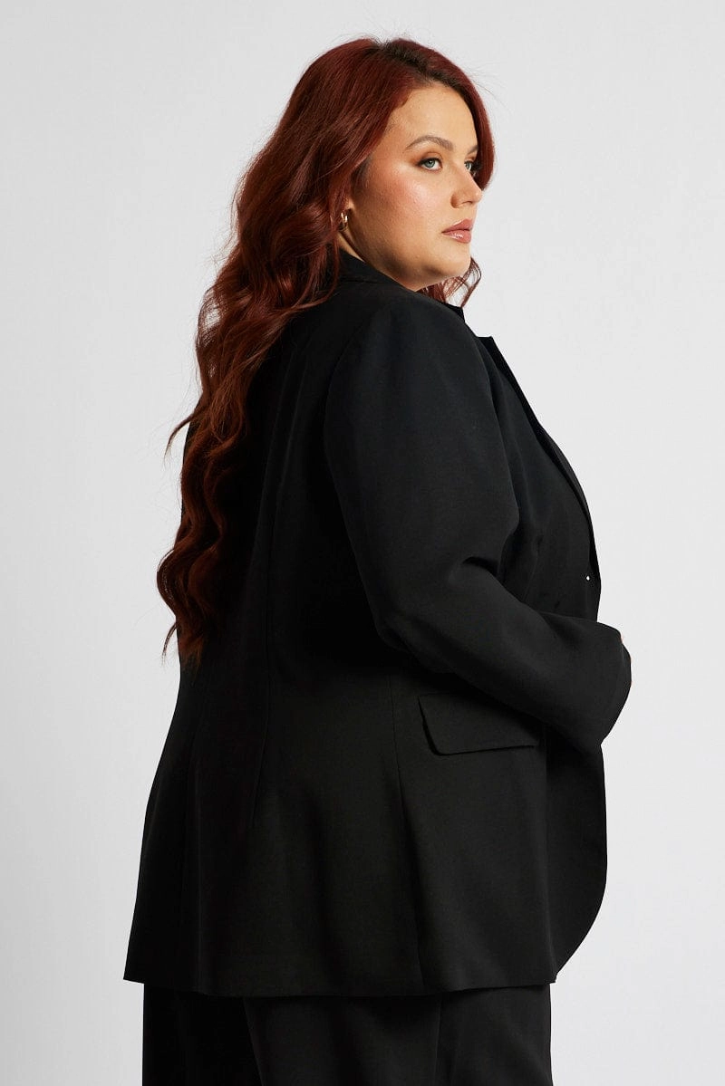 Black Fitted Jacket Elastic Hem Adjustment Crisp Clean Fit