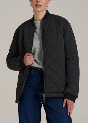 High Collar Quilted Jacket for Tall Women in Black