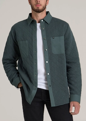 Quilted Shacket for Tall Men in Soft Green Wind Resistant Lining Weather Fit