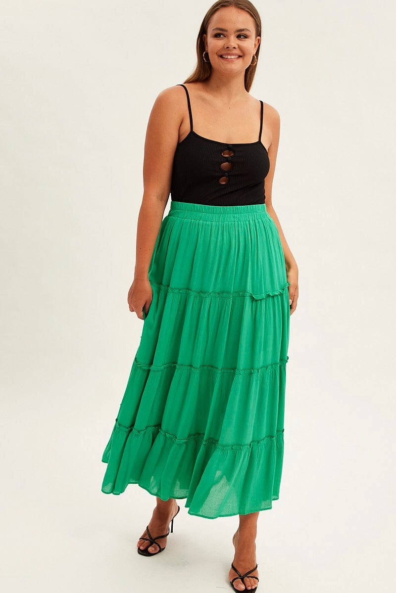 Subtle Look Minimal Touch Green Tiered Maxi Skirt