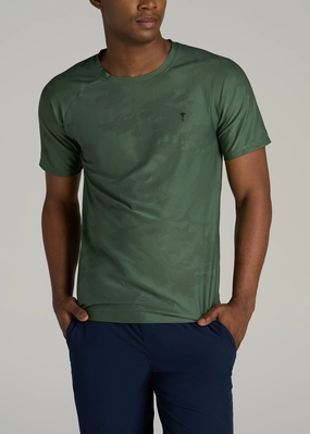 Antistatic Jacquard Training T-Shirt for Tall Men in Forest Green