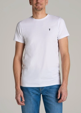Hidden Zipper Closure WaterRepellent Finish MODERN-FIT Embroidered Logo Crewneck T-Shirt for Tall Men in White