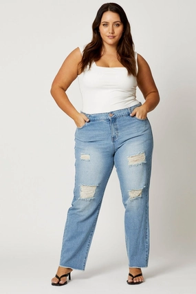Blue Jean Mid Rise Distressed Boyfriend Comfy Fit