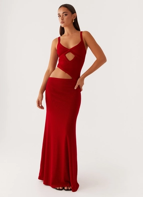 Jocelyn Maxi Dress - Red flattering appearance Elegant Waist Design