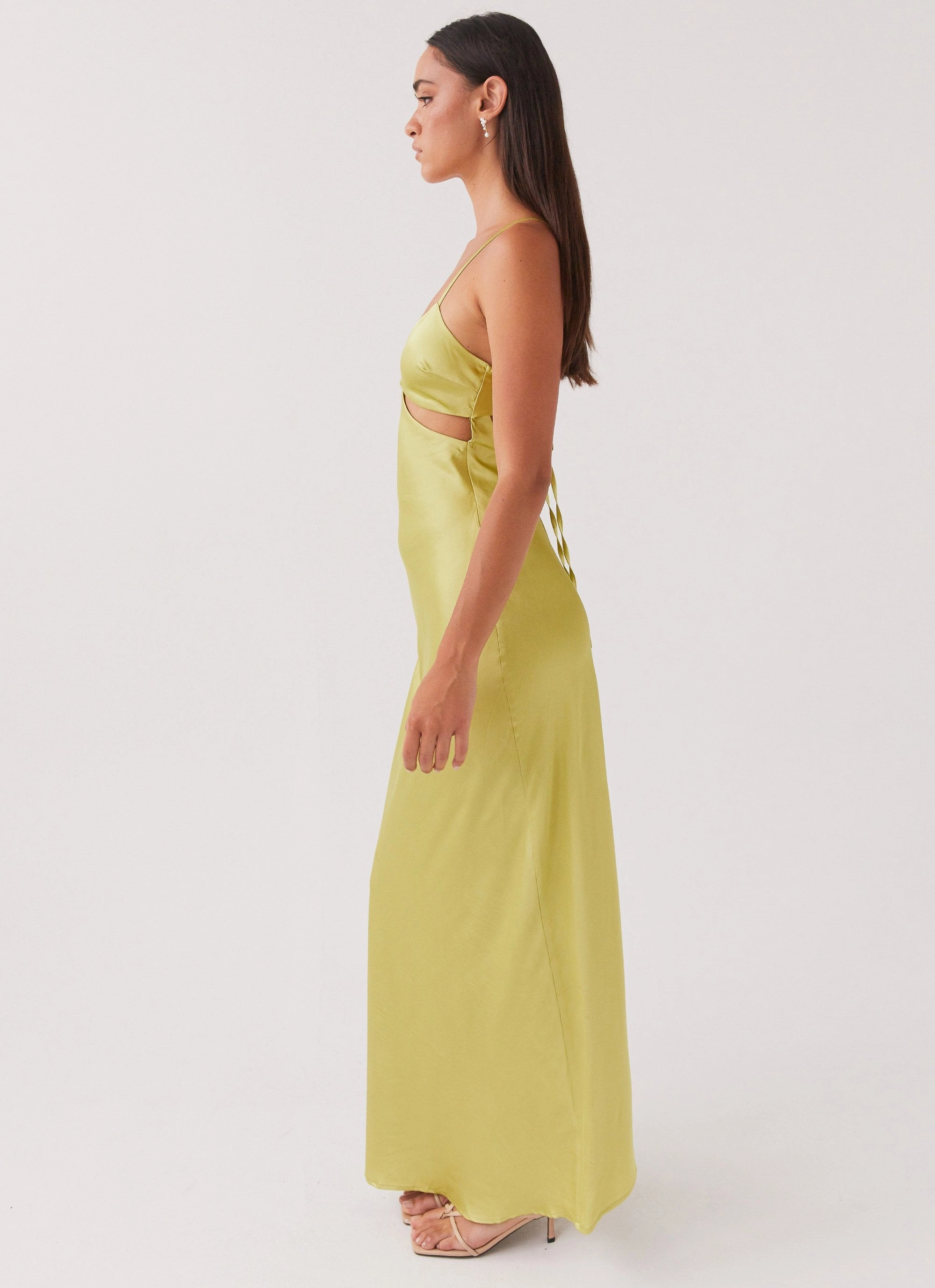 button detail Sophisticated Design Raylie Cut Out Maxi Dress - Chartreuse