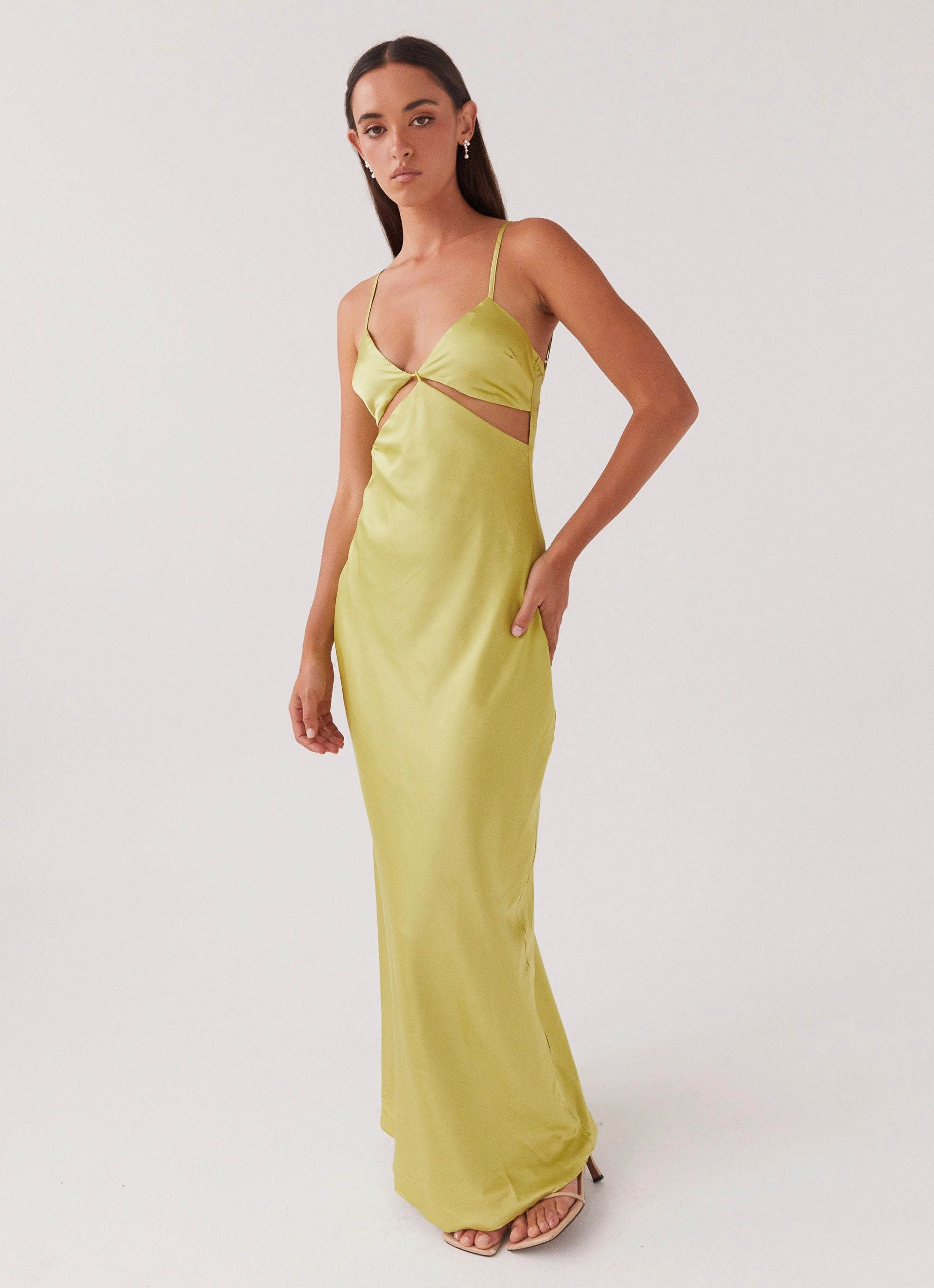 Raylie Cut Out Maxi Dress - Chartreuse Tulle Flow