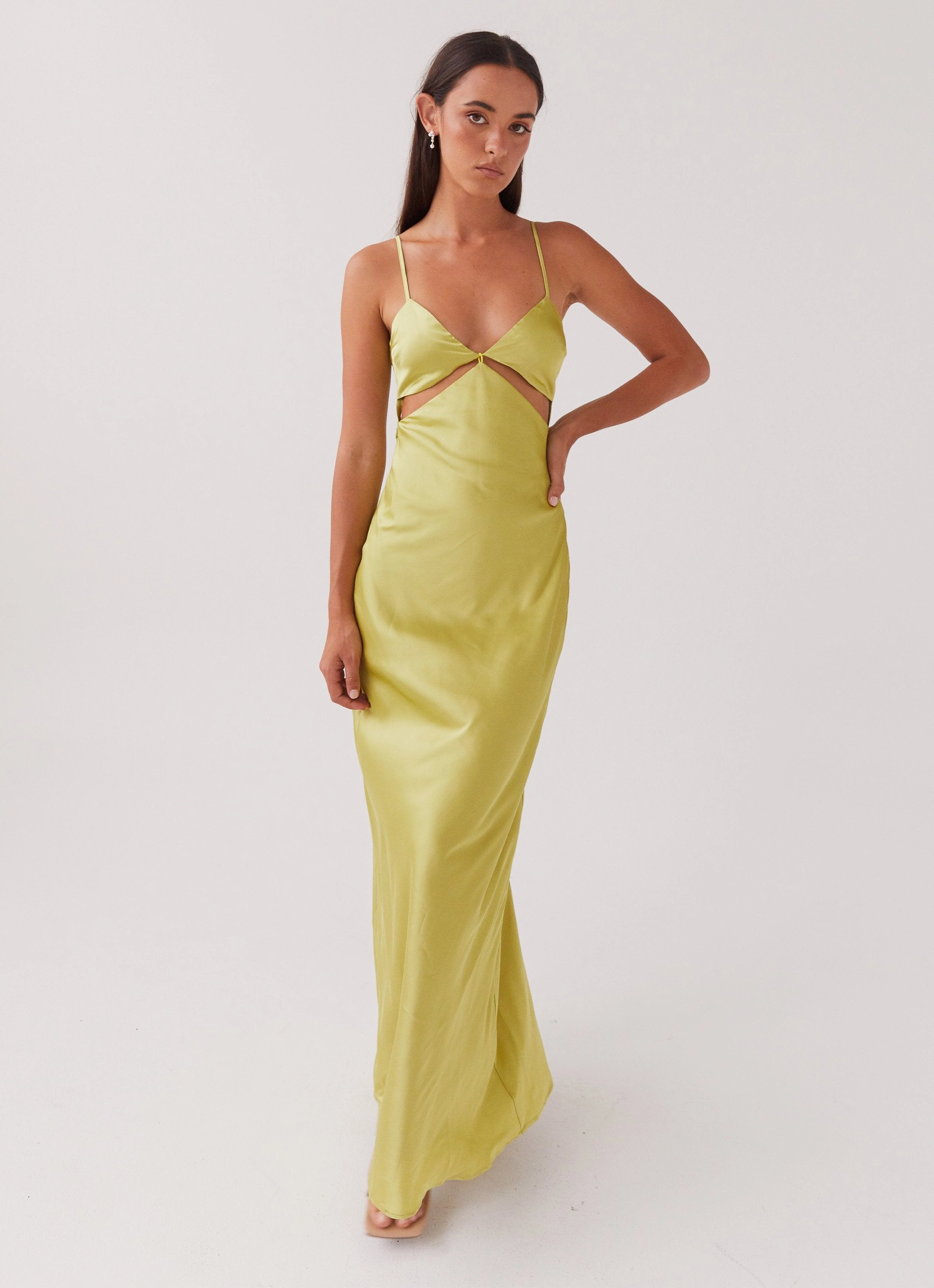 Raylie Cut Out Maxi Dress - Chartreuse Jewel Accent Organic-Fabric