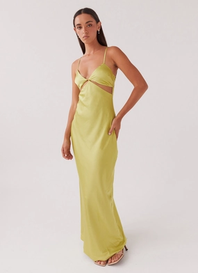 Raylie Cut Out Maxi Dress - Chartreuse Tulle Flow