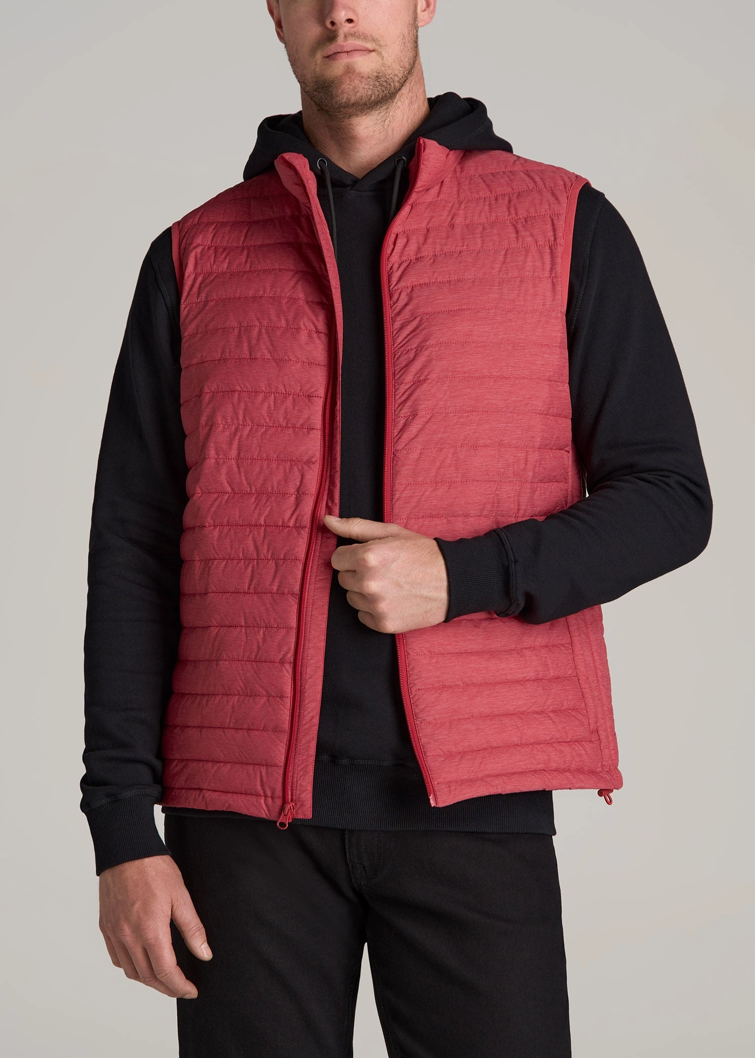 Tall Men's Packable Puffer Vest in Red Space Dye Temperature Regulating Fill