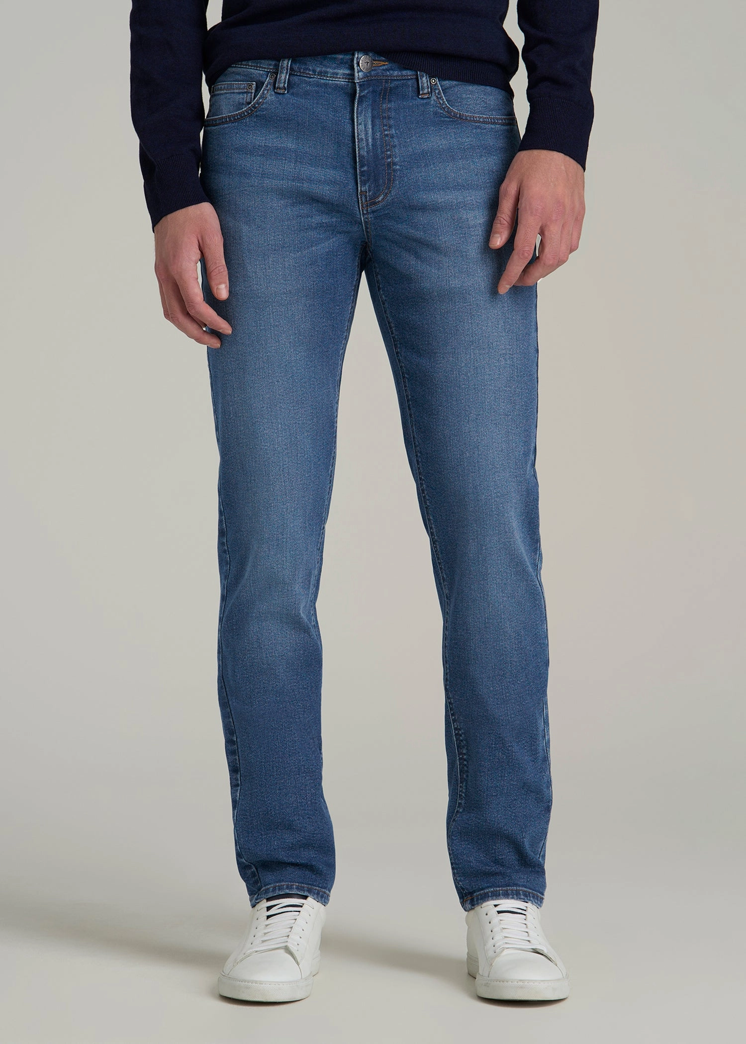 Dylan Slim Fit Jeans for Tall Men in Classic Mid Blue Stylish Silhouette Stretch Enhanced Mobility