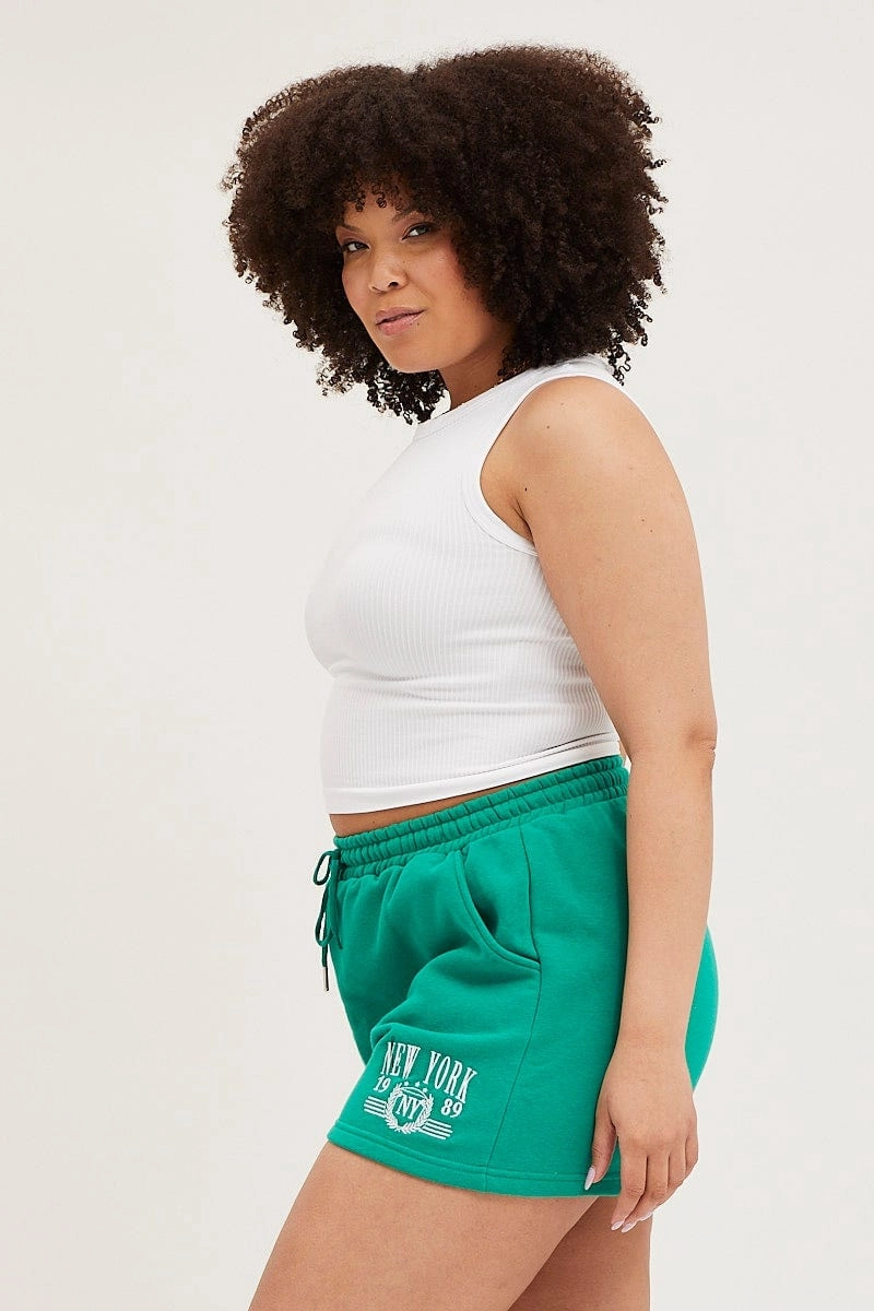 Sporty Vibe Freedom Flex Green Track Shorts High Rise Elastic Waist