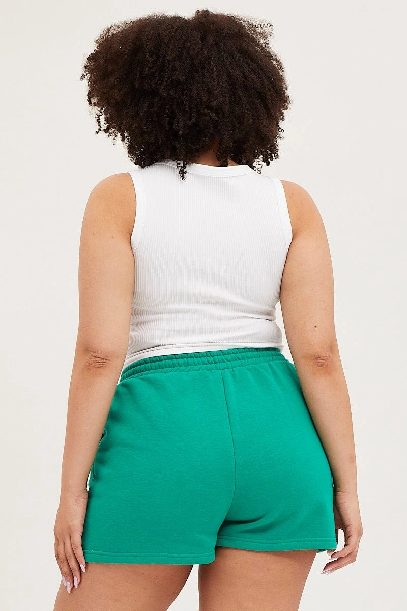 Flex Wear Lightweight Design Green Track Shorts High Rise Elastic Waist