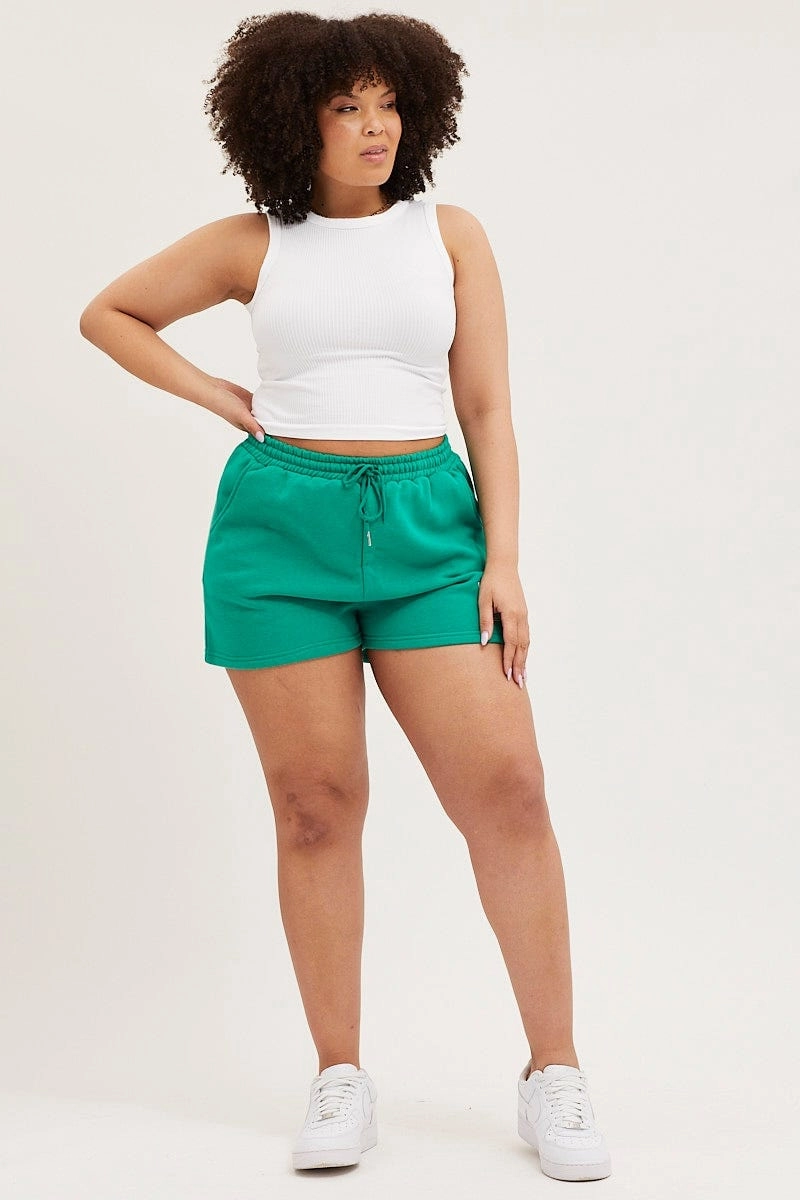 Green Track Shorts High Rise Elastic Waist Summer Ready Polyester shorts