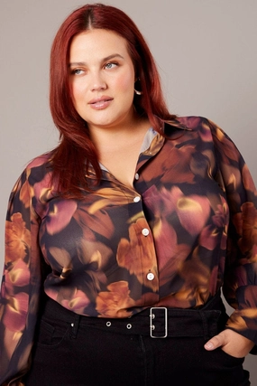 Black Floral Shirt Long Sleeve Chiffon garden party Outerwear Companion