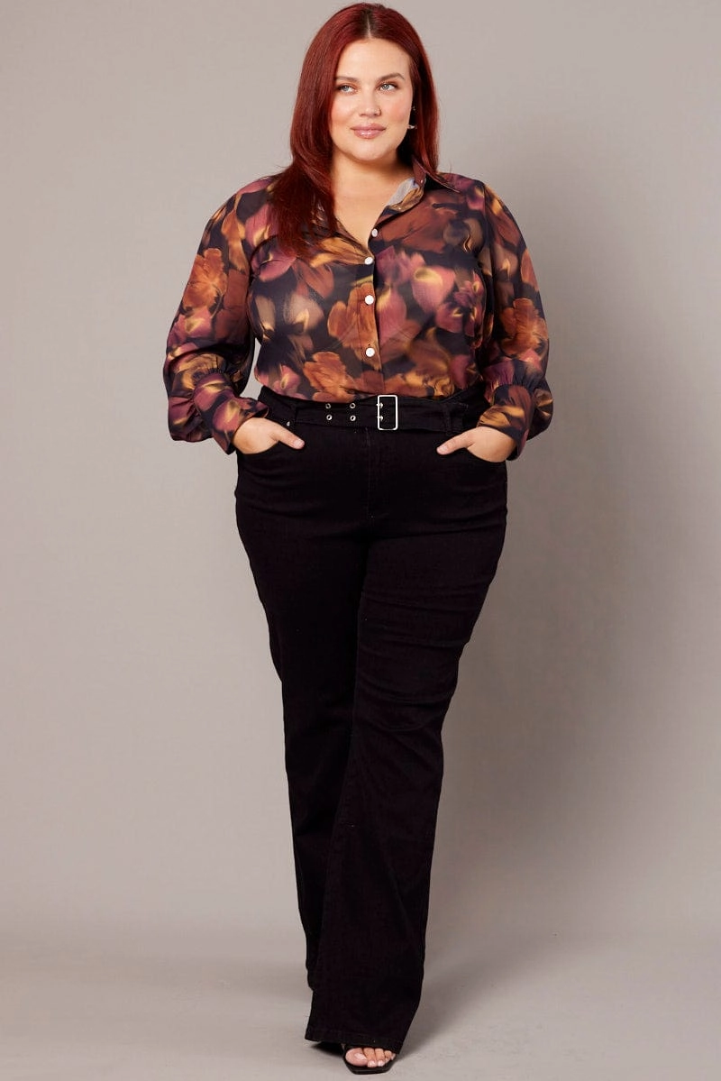 Black Floral Shirt Long Sleeve Chiffon Seasonal Essential