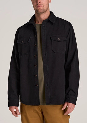 DoubleLayered Neckline LJ&S Heavyweight Cotton Twill Overshirt for Tall Men in Vintage Black